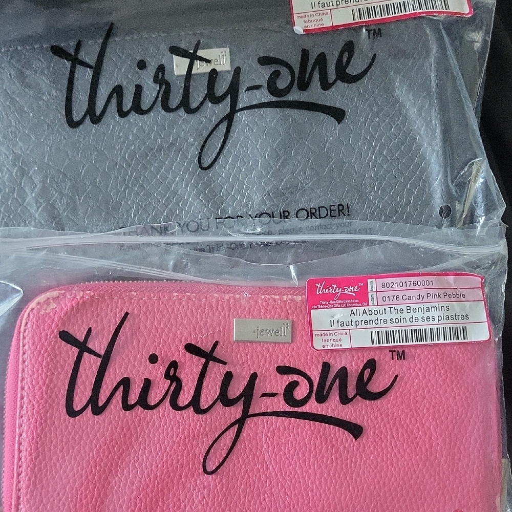 Thirty-One Pink Pebble & Grey Snake Wallets